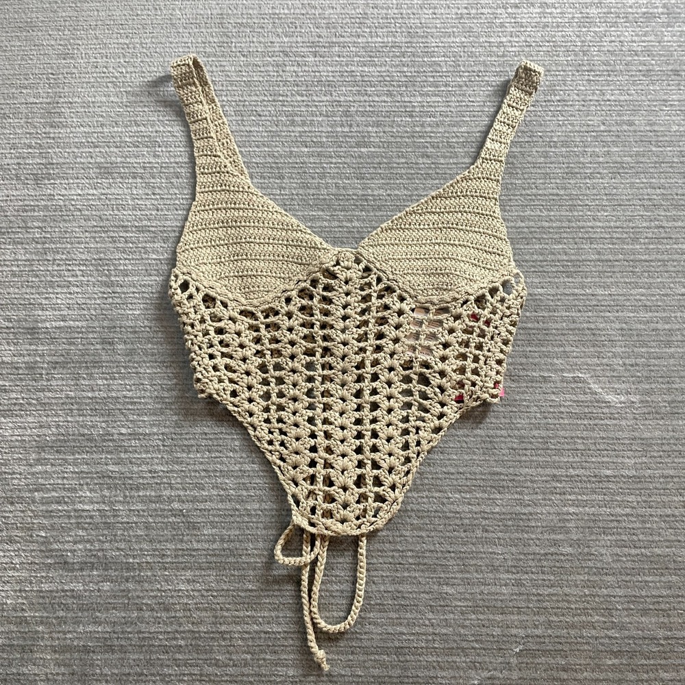 Edikted Crochet Top Women S‎ Camel Beige Open Knit Handkerchief Festival Boho